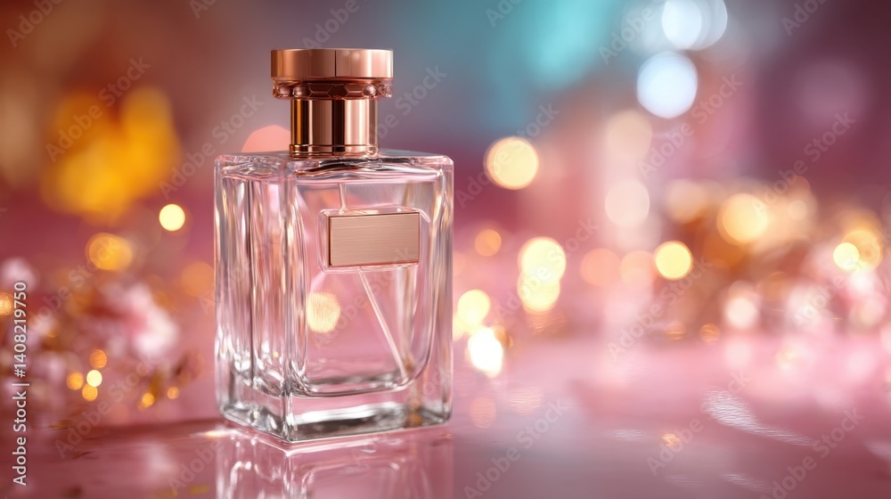 A close-up shot of an elegant perfume bottle with a captivating bokeh background. The bottle is clear, allowing the viewer to see the delicate perfume inside. The soft. A close-up shot of an elegant perfume bottle with a captivating bokeh background. The bottle is clear, allowing the viewer to see the delicate perfume inside. The soft.