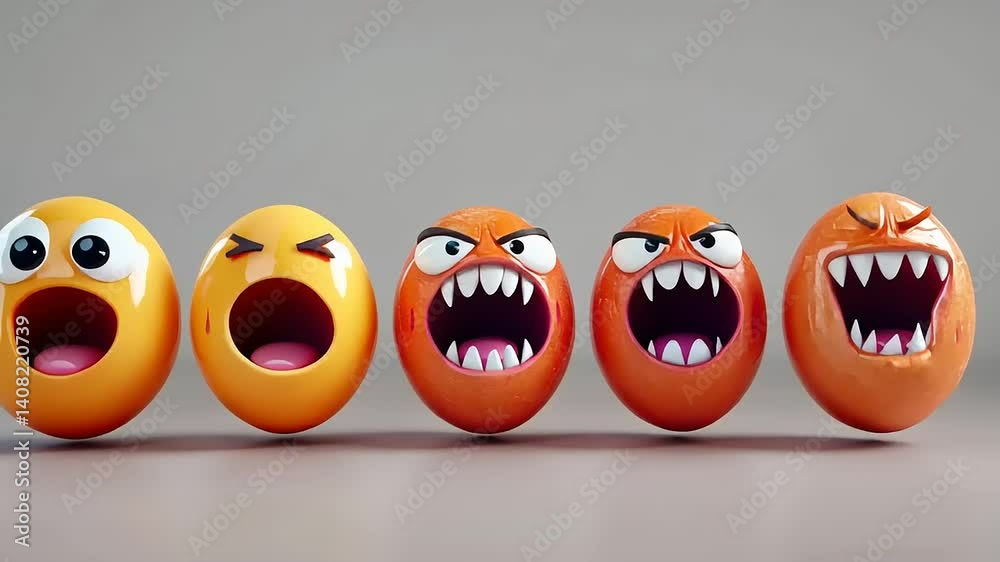 Angry Emojis 3D Render: A Progression of Rage and Shock Angry Emojis 3D Render: A Progression of Rage and Shock