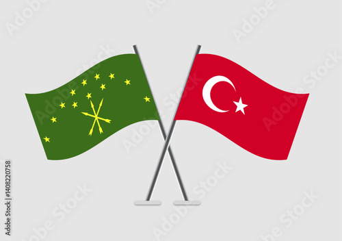 Adygea and Turkey vector flags drawn in clear vector pose