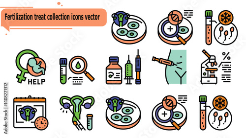Fertilization treat collection icons vector