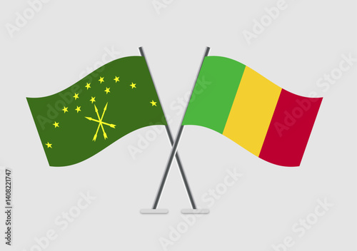 Adygea and Mali vector flags with curved waving graphics