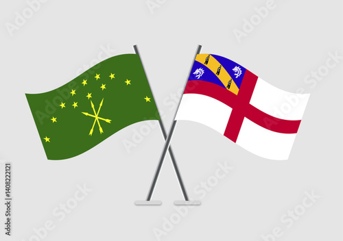 Adygea and Herm vector flags set on gray minimal background