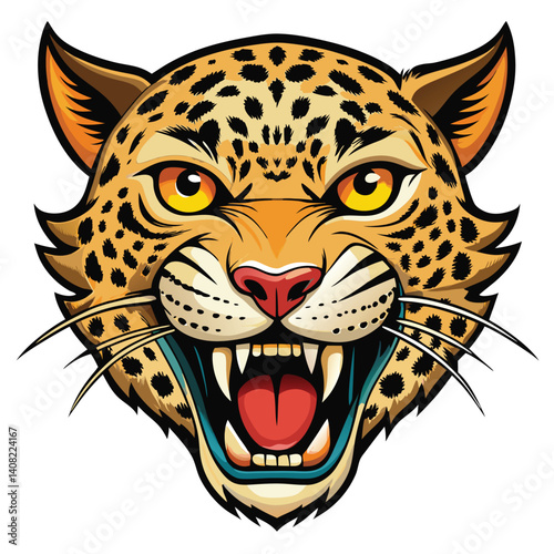 Angry leopard head illustration