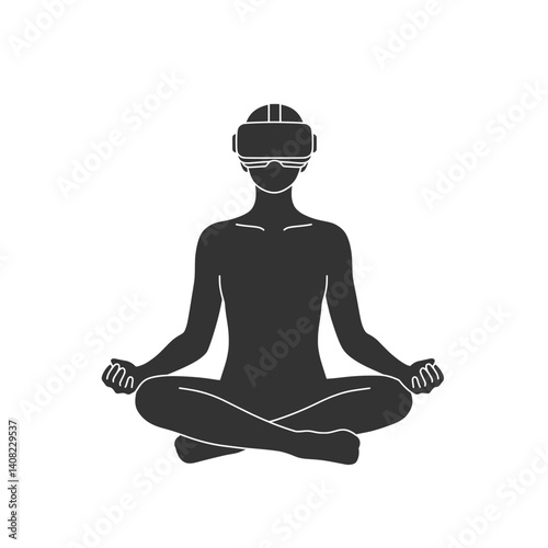 VR Meditation Yoga Pose Headset Silhouette Vector