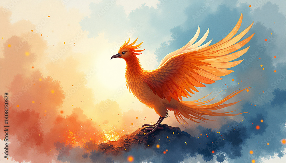 Fototapeta premium fiery phoenix bird rising from ashes