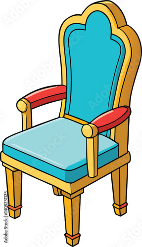 Cartoon Blue and Gold Armchair Illustration - Elegant Furniture Design
