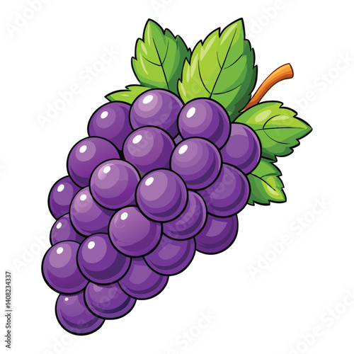Purple grapes bunch with leaves
