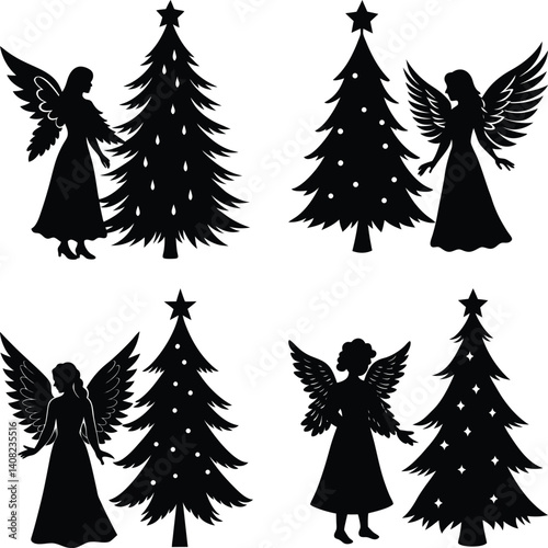 Christmas Tree Angel Silhouette vector