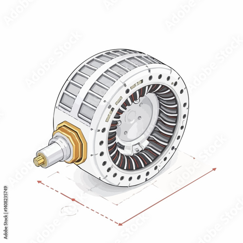 A cylindrical shape with a central shaft, multiple grooves or slots on the outer surface, and a series of blades or fins on the inner part