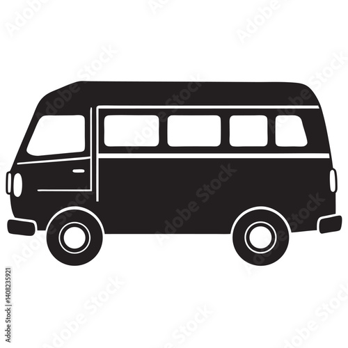 Van bus silhouette icon Side view Vector illustration 
