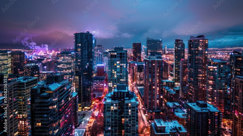 Fototapeta premium Colorful night city skyline abstract photography