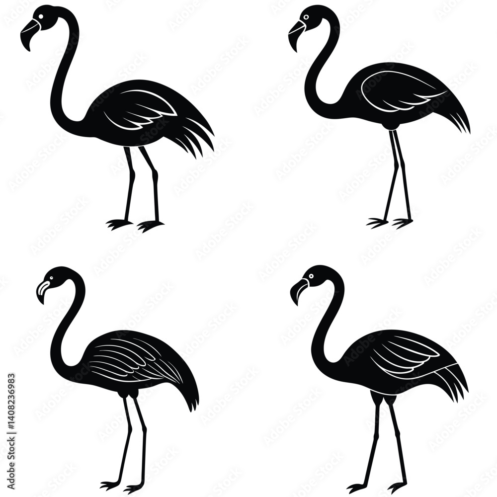 Obraz premium Pink flamingo silhouette vector art depicts a tropical bird