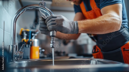 Wallpaper Mural Plumber repairing a faucet in a kitchen. Featuring faucet repair and plumbing skills Torontodigital.ca