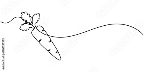 Carrot in one continuous line drawing of vector illustration, icon isolated on white background, Carrot in one continuous line drawing of vector illustration, Simple carrot in continuous one line art.