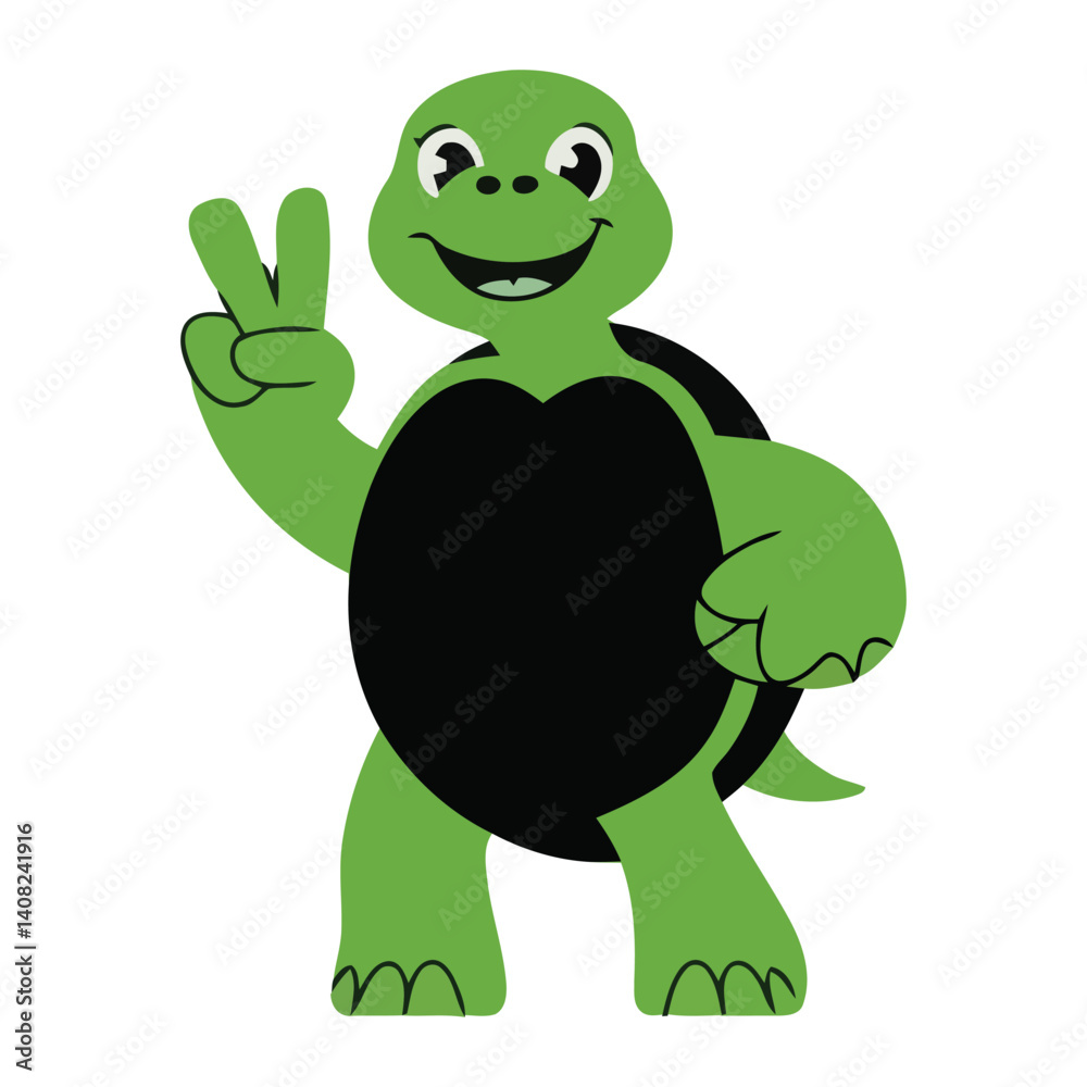 Obraz premium A cute green cartoon turtle amphibian with a heart smiles in this funny animal vector illustration