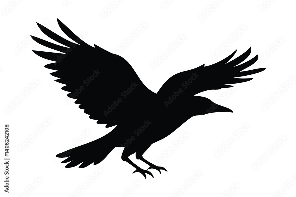 Obraz premium Crow silhouette black bird isolated vector illustration