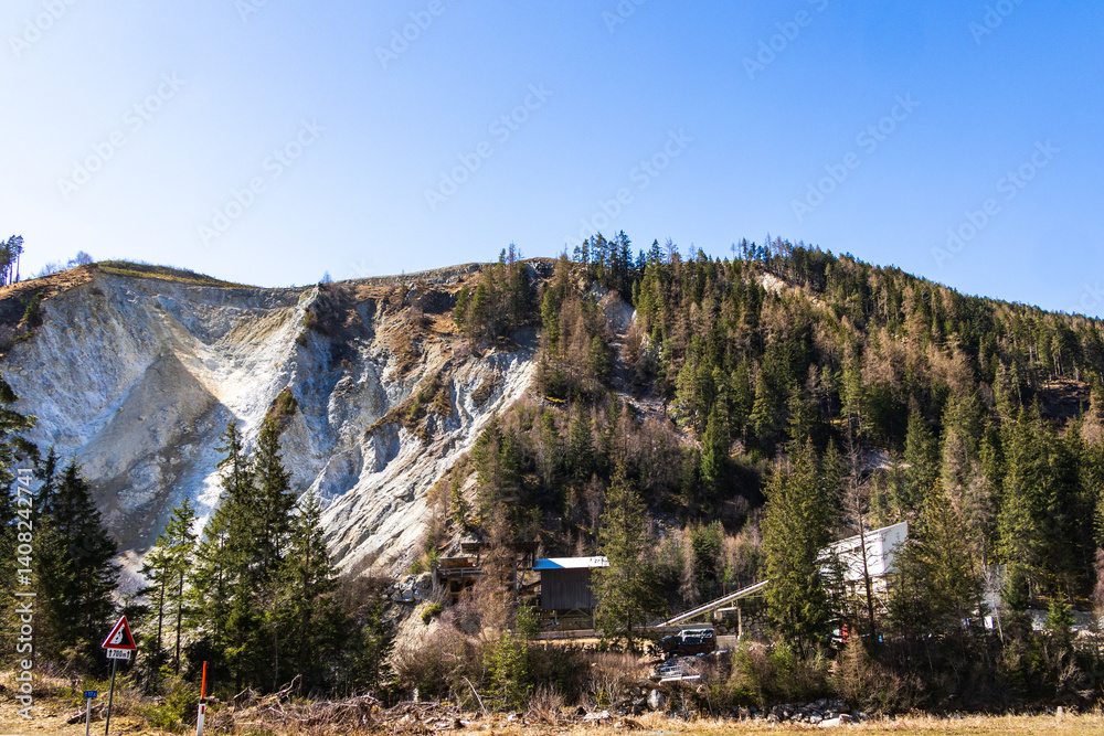 Landslide area and quarry infrastructure, Ötztal, Austria, 20 March 2025..