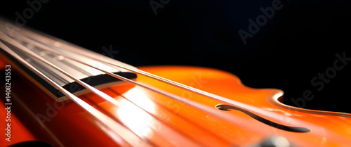 close up of a violin on a black background