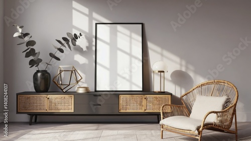 Obraz na płótnie Elegant, minimalist living room with contemporary furniture and lighting. w salonie