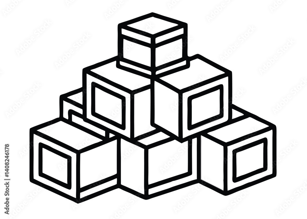 Toy block line art silhouette vector for childhood, play, and education themes Toy block line art silhouette vector for childhood, play, and education themes