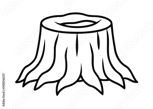 Tree stump line art silhouette vector for nature, forest, and environmental themes