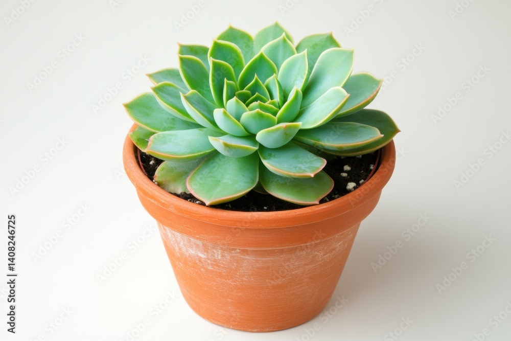 Echeveria succulent growing in terracotta pot on white background Echeveria succulent growing in terracotta pot on white background