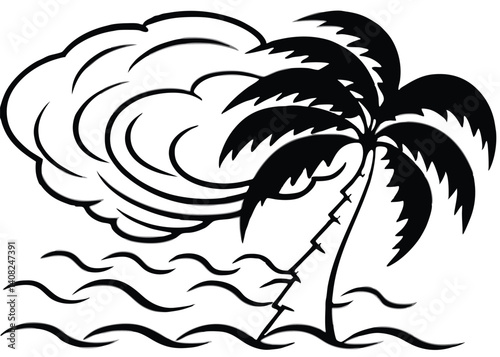 Tropical storm line art silhouette vector for weather, storm, and nature themes