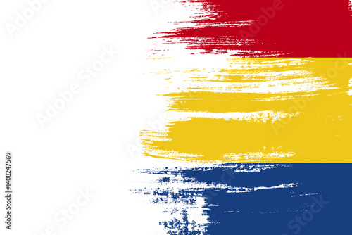 Romania grunge brush stroke flag background for National day, election, tourism template design with copy space. Paintbrush Romania flag backdrop