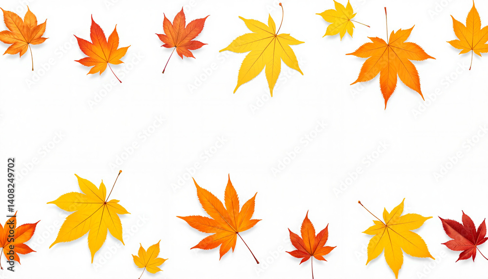 Colorful autumn leaves scattered on white background, seasonal beauty Colorful autumn leaves scattered on white background, seasonal beauty