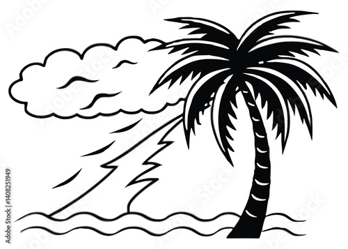 Tropical storm line art silhouette vector for weather, storm, and nature themes