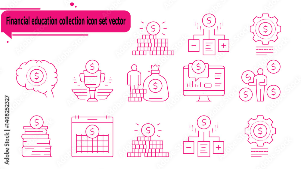 Financial education collection icon set vector Financial education collection icon set vector