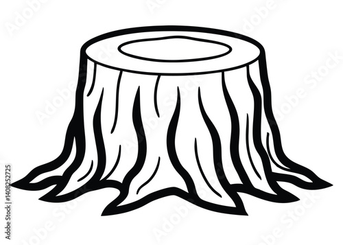 Tree stump line art silhouette vector for nature, forest, and environmental themes