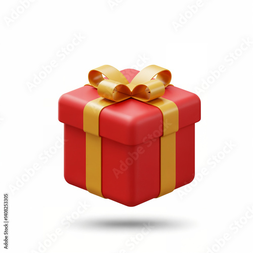 3D cartoon gift box with a ribbon and bow isolated on a white background for celebration themes