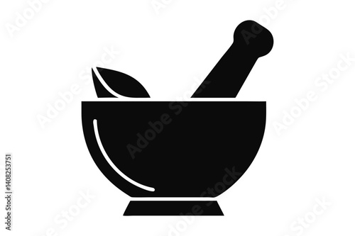 Mortar and Pestle Silhouette Traditional Grinding Tool Icon