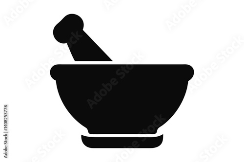 Mortar and Pestle Silhouette Traditional Grinding Tool Icon