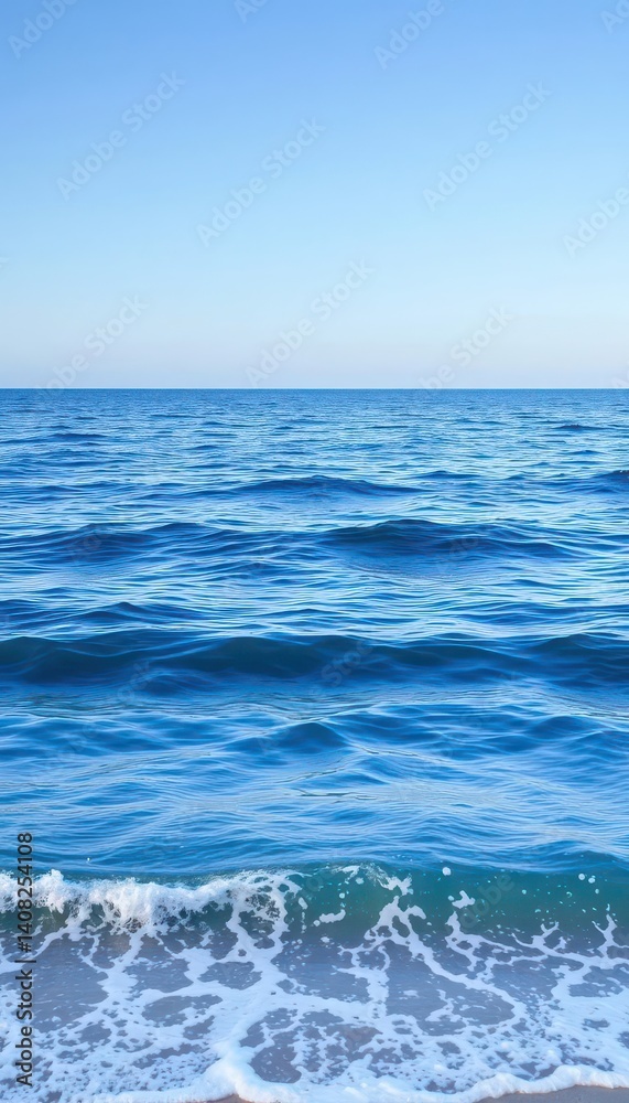 Serene blue ocean panorama, gentle waves lapping shore, open water, ocean Serene blue ocean panorama, gentle waves lapping shore, open water, ocean