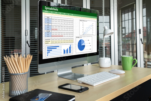 Wallpaper Mural Spreadsheet document information financial startup concept. data and graphs in spreadsheet documents for online analysis project dashboard accounting digital snugly Torontodigital.ca