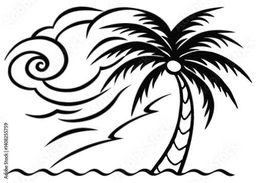 Tropical storm line art silhouette vector for weather, storm, and nature themes