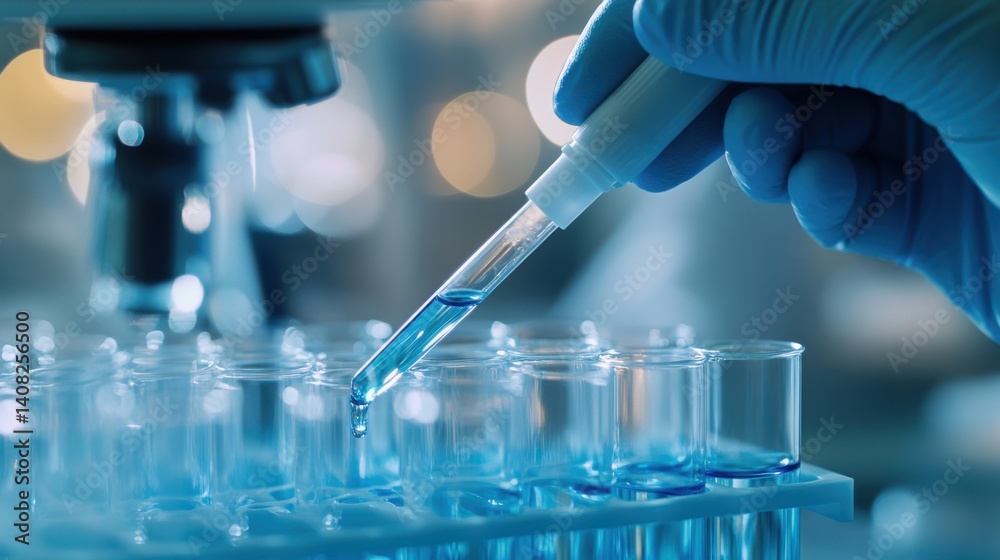 Scientist pipetting liquid into a test tube in a lab. Featuring precision and innovation Scientist pipetting liquid into a test tube in a lab. Featuring precision and innovation