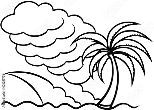 Tropical storm line art silhouette vector for weather, storm, and nature themes