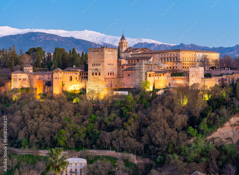Alhambra palace at sunset, Granada, Spain