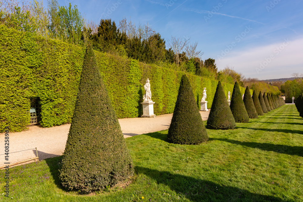 Versailles gardens landscape in spring, Paris suburbs, France