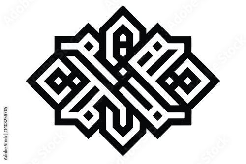 Geometric Abstract of Interlocking Squares Creating Complex Patterns in Black and White