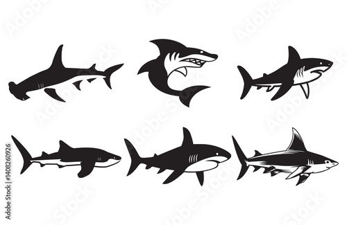 Shark Silhouettes and Species Vector Pack Marine Wildlife Theme