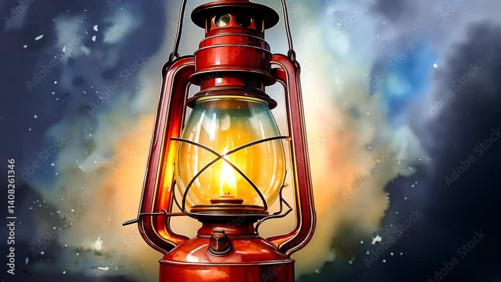 Old-Fashioned Lantern Radiating Cozy Light, Painted Look