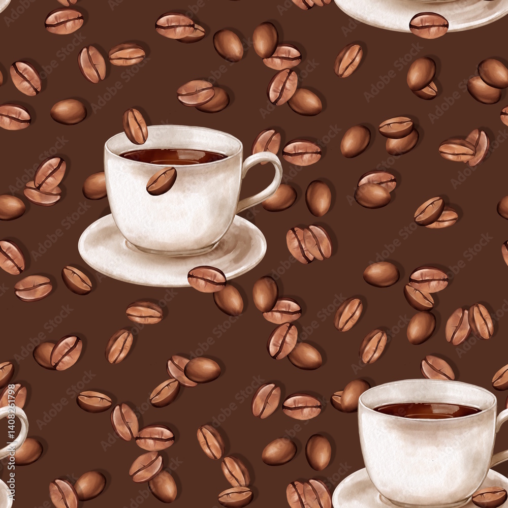 Obraz premium Coffee Bean and Cup Seamless Pattern
