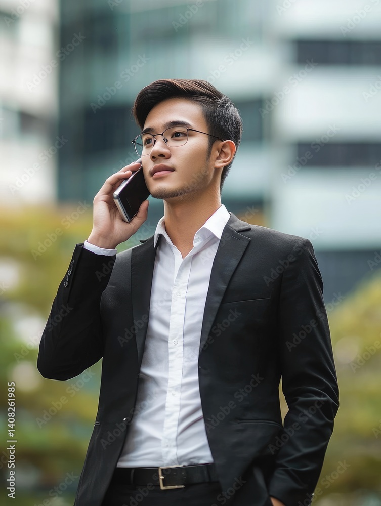 Businessman in Suit Using Smartphone Outdoor in Urban Environment Businessman in Suit Using Smartphone Outdoor in Urban Environment