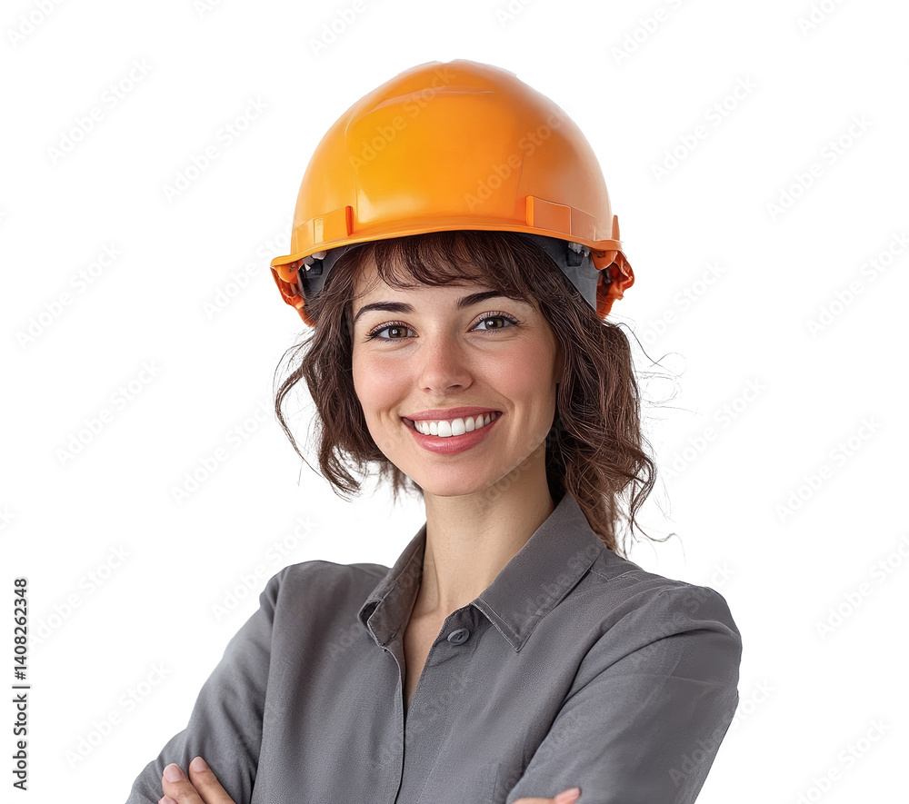 Confident Female Construction Worker Wearing Safety Helmet Smiling Confident Female Construction Worker Wearing Safety Helmet Smiling
