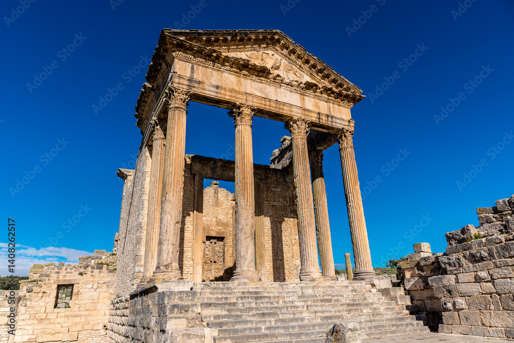 Ruins of Roman temples in Dougga, Tunisia