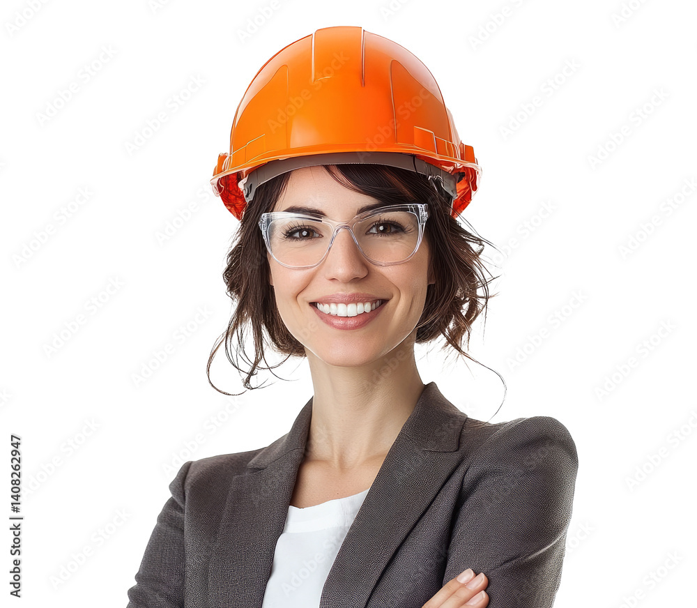 Confident Professional Woman in an Orange Safety Helmet Smiling Confident Professional Woman in an Orange Safety Helmet Smiling